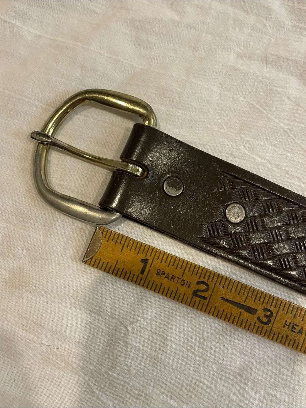 Justin Tooled Basketweave Leather Belt Brown Made USA Western Casual 38 40